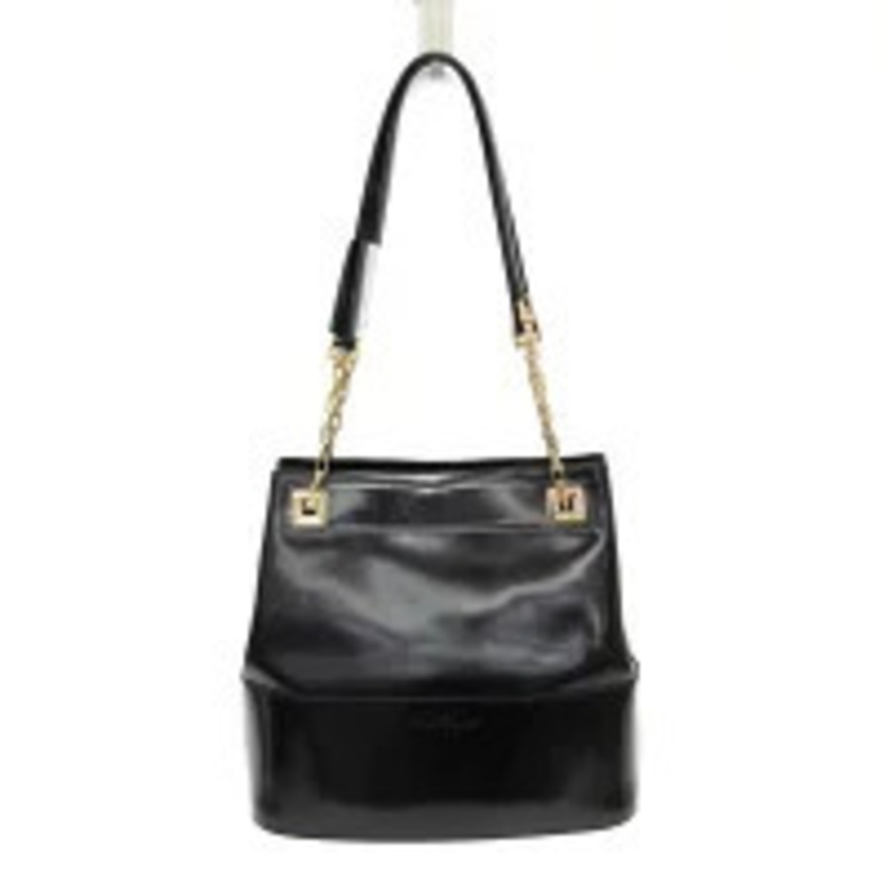Salvatore Ferragamo Chain Tote Leather Shoulder Bag Black